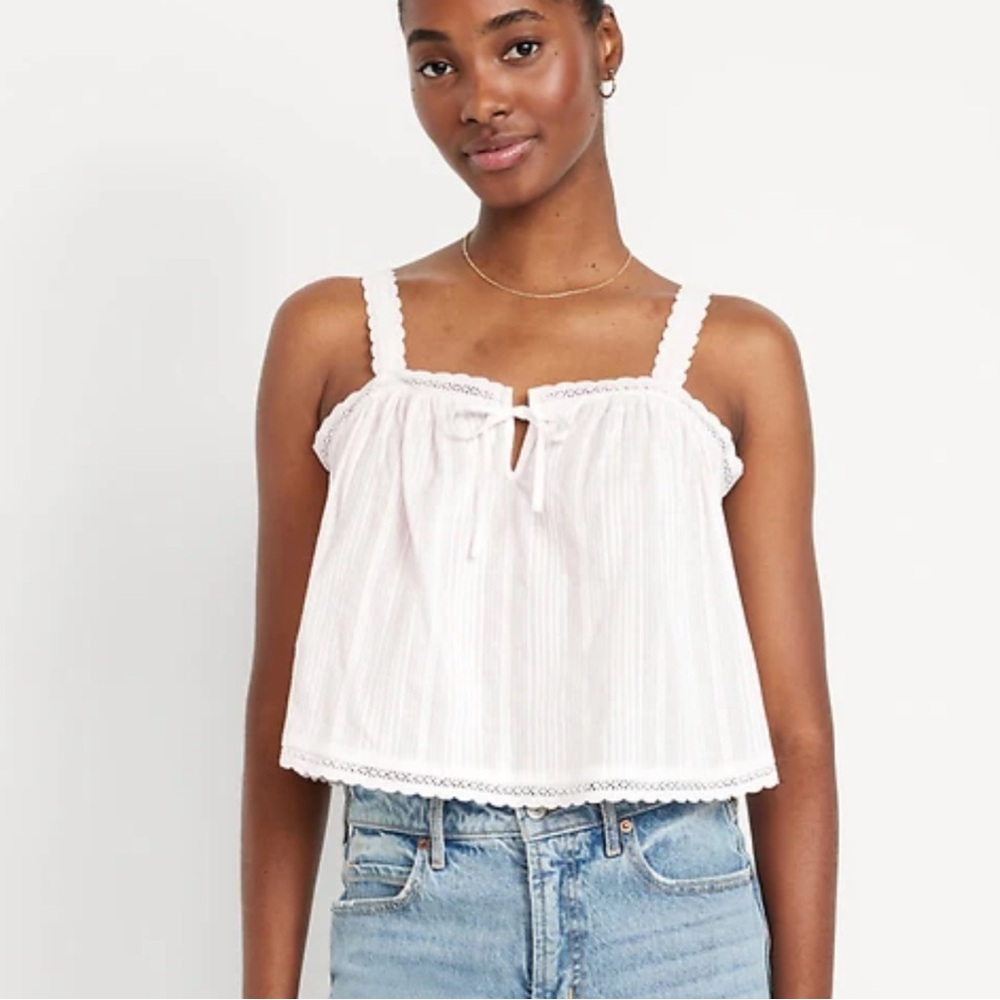 Old Navy White Semi-Sheer Flowy Tank Blouse